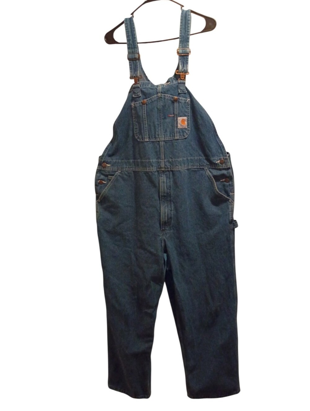 Carhartt Bib Overalls Men's 44x29 Blue DenimR07-DST Workwear Carpenter Utility